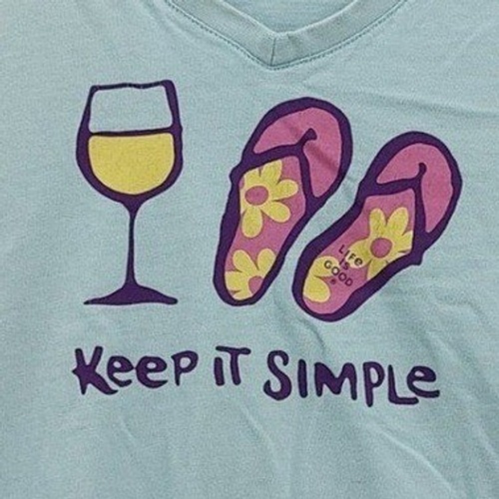 Life is Good Womens Tropical Coastal Beachy‎ Crusher Tee XL Blue Wine Flip Flops